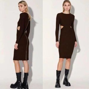 WALTER BAKER Krystal Brown Bodycon Ribbed Cut Out Dress NWOT (S)